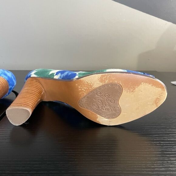 Naughty Monkey ‘Heart Felt’ Canvas Blue & Green Watercolor Peep Toe Heel, 10 - Picture 10 of 12